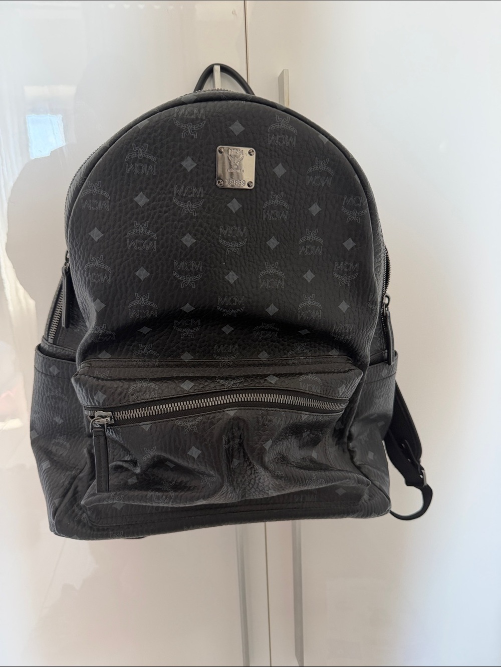 MCM Black Monogram Leather Backpack